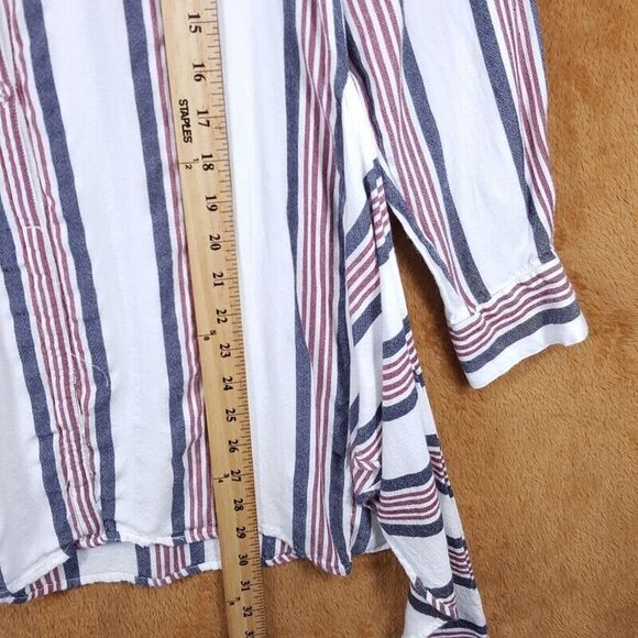 L'ACADEMIE Top Womens XS White Stripe Pullover Tie Front Tunic Long Sleeve - Picture 8 of 9